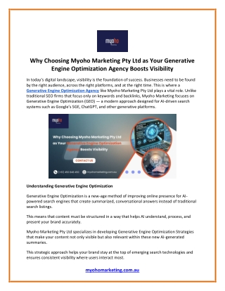 Why Choosing Myoho Marketing Pty Ltd as Your Generative Engine Optimization Agency Boosts Visibility