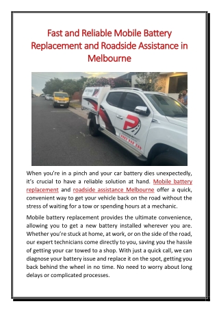 Fast and Reliable Mobile Battery Replacement and Roadside Assistance in Melbourne