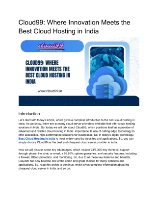 Cloud99_ Where Innovation Meets the Best Cloud Hosting in India