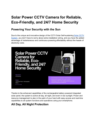 Solar Power CCTV Camera for Reliable, Eco-Friendly, and 24_7 Home Security