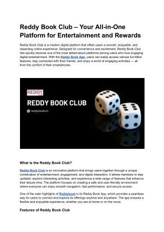 Reddy Book Club – Your All-in-One Platform for Entertainment and Rewards
