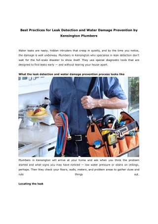 Best Practices for Leak Detection and Water Damage Prevention by Kensington Plumbers