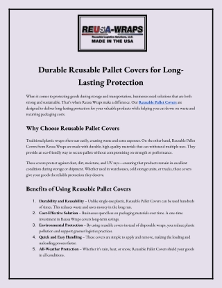 Durable Reusable Pallet Covers for Long Lasting Protection