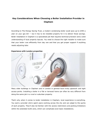 Key Considerations When Choosing a Boiler Installation Provider in Clapham