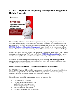 SIT50422 Diploma of Hospitality Management Assignment Help in Australia
