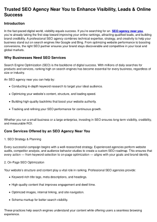Trusted SEO Agency Near You to Enhance Visibility, Leads & Online Success