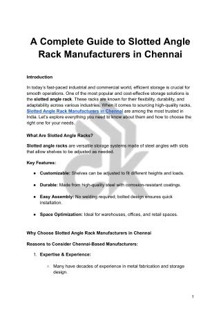 A Complete Guide to Slotted Angle Rack Manufacturers in Chennai