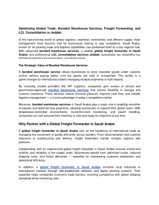 Optimizing Global Trade_ Bonded Warehouse Services, Freight Forwarding, and LCL Consolidation in Jeddah