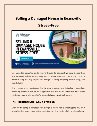 Selling a Damaged House in Evansville Stress-Free