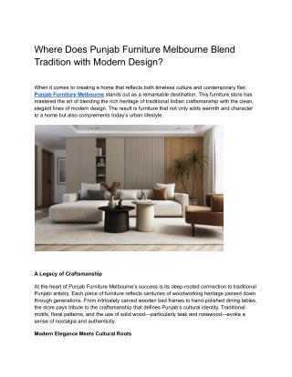 Where Does Punjab Furniture Melbourne Blend Tradition with Modern Design?