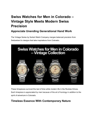 Swiss Watches for Men in Colorado – Vintage Style Meets Modern Swiss _Precision