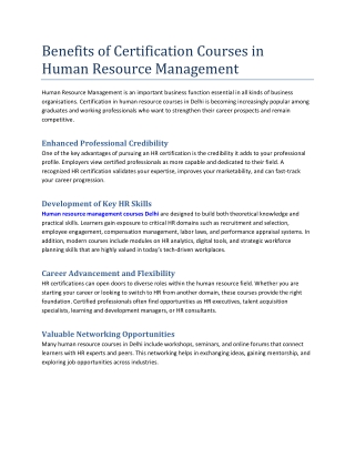 Benefits of Certification Courses in Human Resource Management
