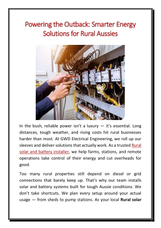 Powering the Outback Smarter Energy Solutions for Rural Aussies
