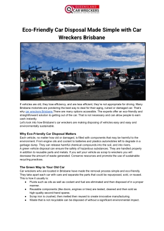 Eco-Friendly Car Disposal Made Simple with Car Wreckers Brisbane