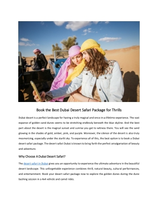 Book the Best Dubai Desert Safari Package for Thrills