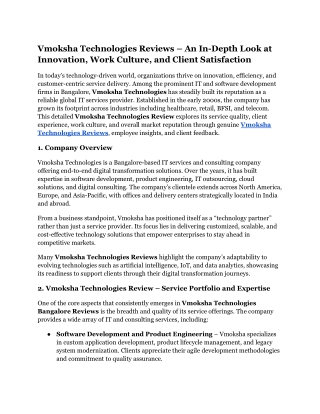 Vmoksha Technologies Reviews – An In-Depth Look at Innovation, Work Culture, and Client Satisfaction