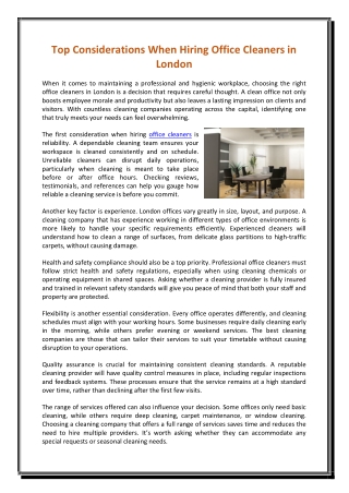 Top Considerations When Hiring Office Cleaners in London