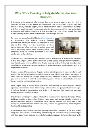 Why Office Cleaning in Aldgate Matters for Your Business