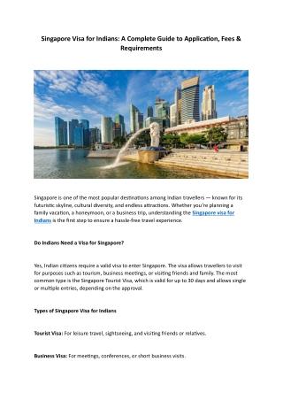 Singapore Visa for Indians: A Complete Guide to Application, Fees & Requirements