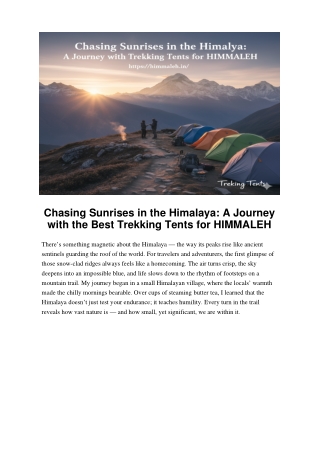 Best Trekking Tents for HIMMALEH