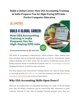 Build a Global Career How USA Accounting Training in India Prepares You for High-Paying KPO Jobs - Perfect Computer Educ