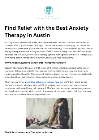 Find Relief with the Best Anxiety Therapy in Austin