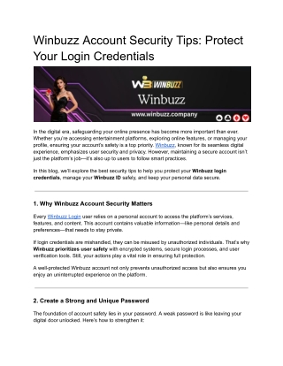 Winbuzz Account Security Tips: Protect Your Login Credentials