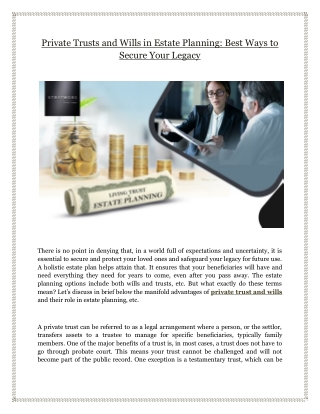 Private Trusts and Wills in Estate Planning: Best Ways to Secure Your Legacy