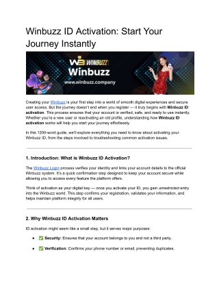 Winbuzz ID Activation: Start Your Journey Instantly