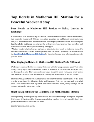 Top Hotels in Matheran Hill Station for a Peaceful Weekend Stay