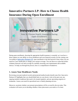 Innovative Partners LP Protects Your Family Health
