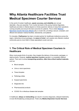 Medical Specimen Courier Services Atlanta