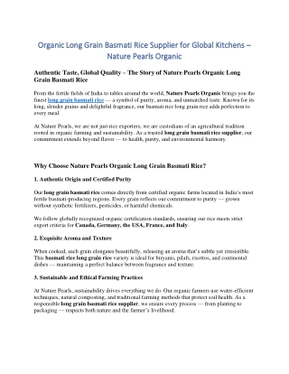 Organic Long Grain Basmati Rice Supplier for Global Kitchens