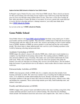 Explore the Best CBSE Schools in Patiala for Your Child