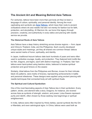 The Ancient Art and Meaning Behind Asia Tattoos