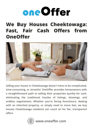 We Buy Houses Cheektowaga: Fast, Fair Cash Offers from OneOffer