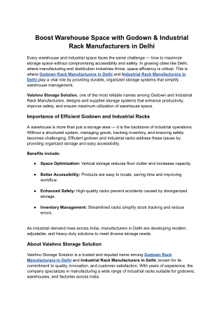 Godown Rack Manufacturers in Delhi