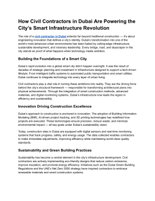 How Civil Contractors in Dubai Are Powering the City’s Smart Infrastructure Revolution