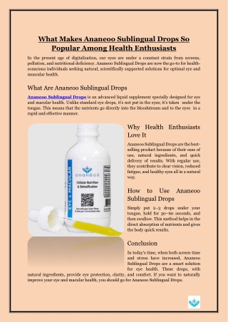 What Makes Ananeoo Sublingual Drops So Popular Among Health Enthusiasts