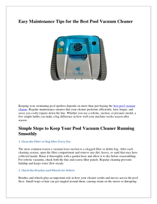 Maintenance Tips for Keeping Your Pool Vacuum Cleaner Efficient