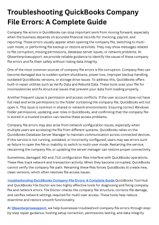Troubleshooting QuickBooks Company File Errors A Complete Guide