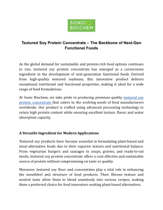 Elevating Nutrition with Textured Soy Protein Concentrate