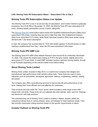 LIVE_ Shining Tools IPO Subscription Status