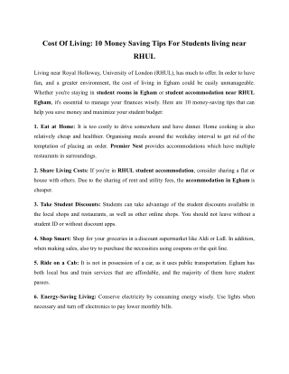 Cost Of Living -10 Money Saving Tips For Students living near RHUL