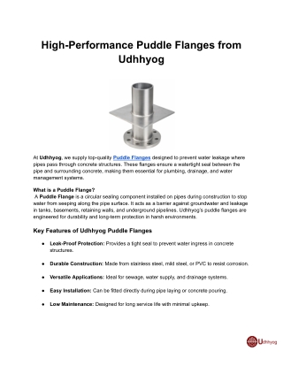 High-Performance Puddle Flanges from Udhhyog – Reliable Sealing for Pipe Penetrations