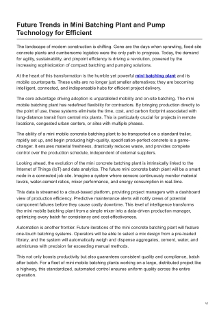 Future Trends in Mini Batching Plant and Pump Technology for Efficient