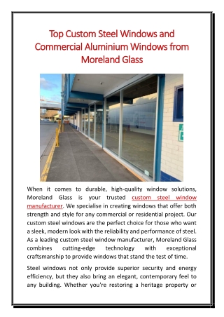 Top Custom Steel Windows and Commercial Aluminium Windows from Moreland Glass