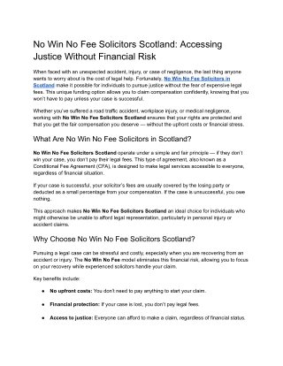 No Win No Fee Solicitors Scotland_ Accessing Justice Without Financial Risk