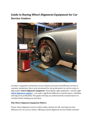 Guide to Buying Wheel Alignment Equipment for Car Service Centers