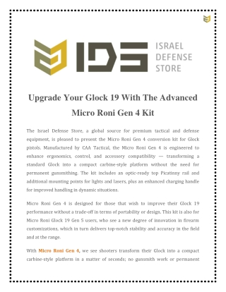 Upgrade Your Glock 19 With The Advanced Micro Roni Gen 4 Kit